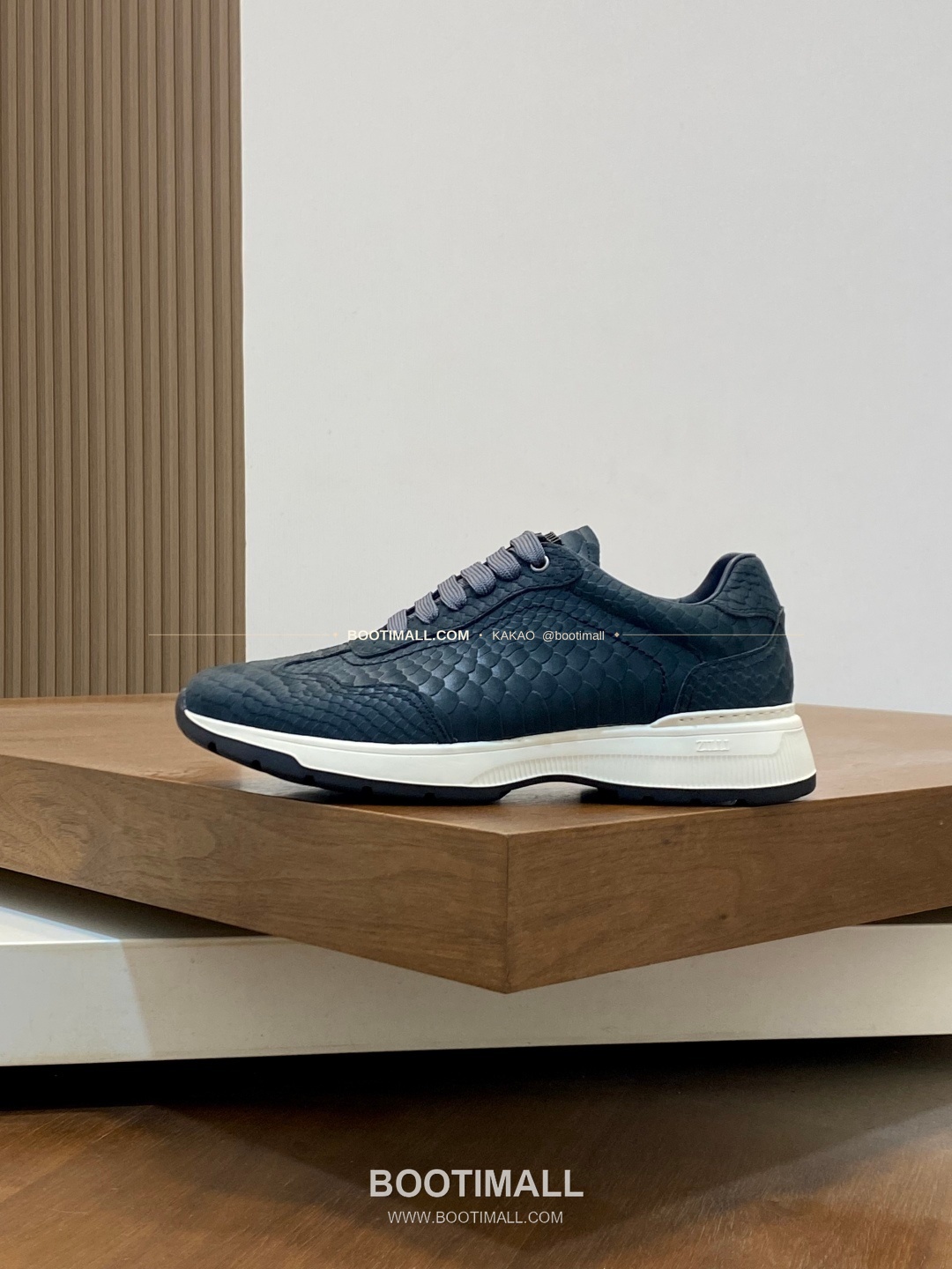 질리 그레인 송아지가죽 스티치 로고 레이스업 스니커즈 네이비 ZILLI Grained Calfskin Stitch Logo Lace-Up Sneakers 2