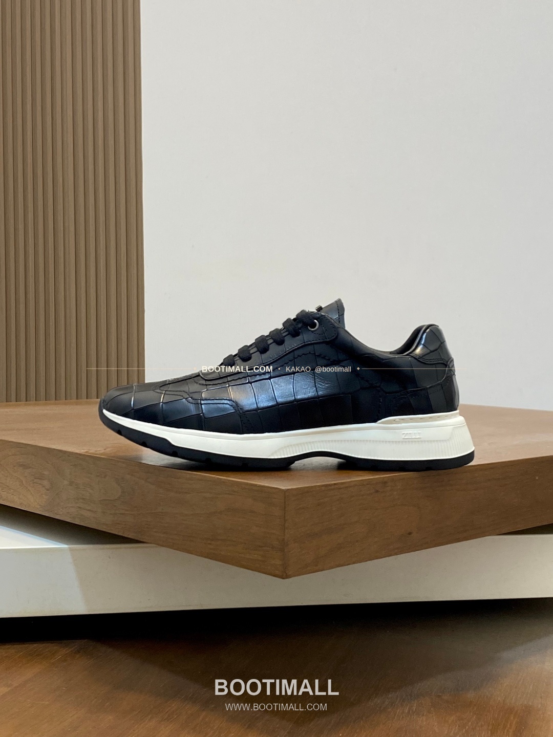 질리 그레인 송아지가죽 스티치 로고 레이스업 스니커즈 블랙 ZILLI Grained Calfskin Stitch Logo Lace-Up Sneakers 2