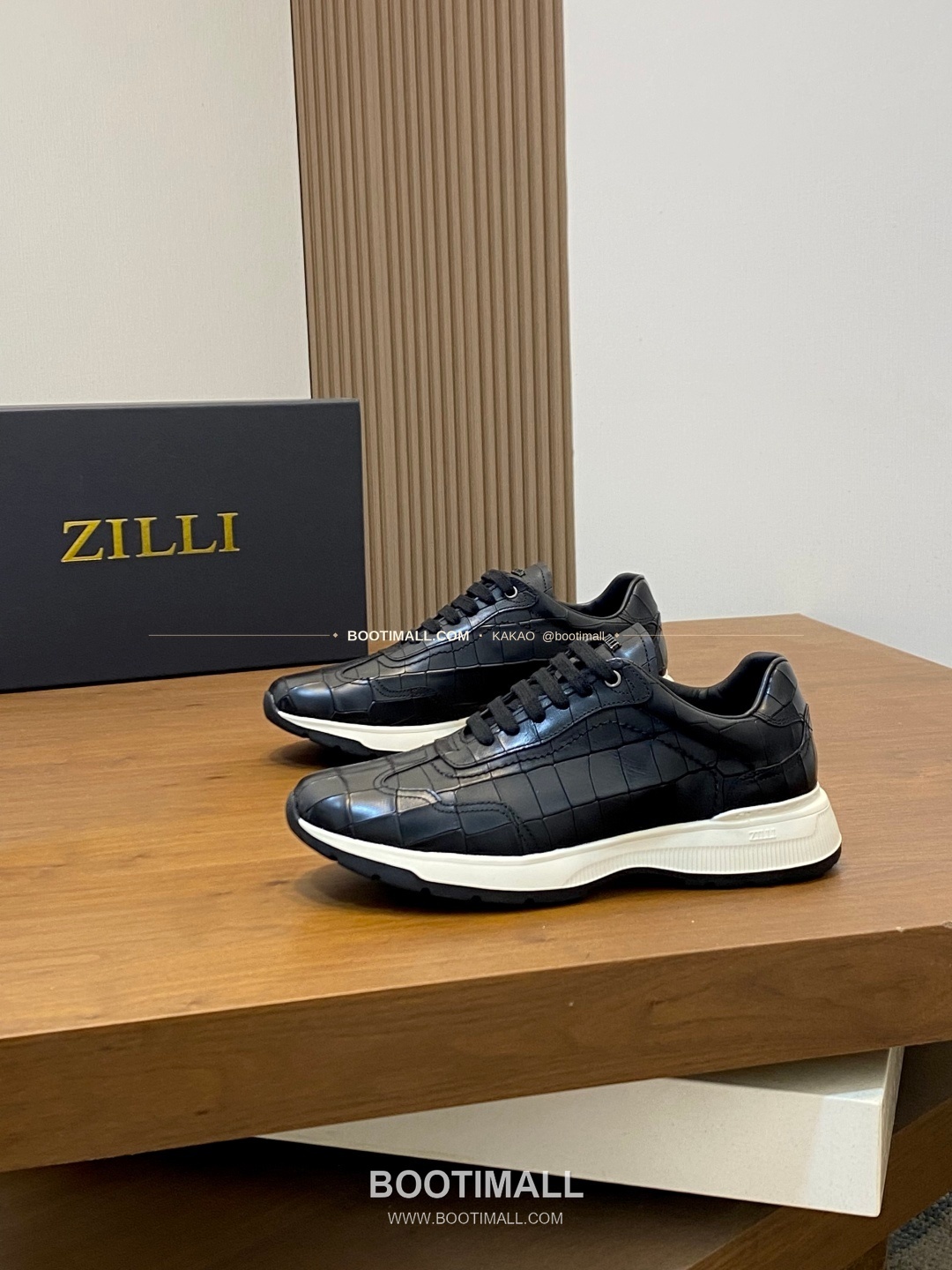 질리 그레인 송아지가죽 스티치 로고 레이스업 스니커즈 블랙 ZILLI Grained Calfskin Stitch Logo Lace-Up Sneakers 3