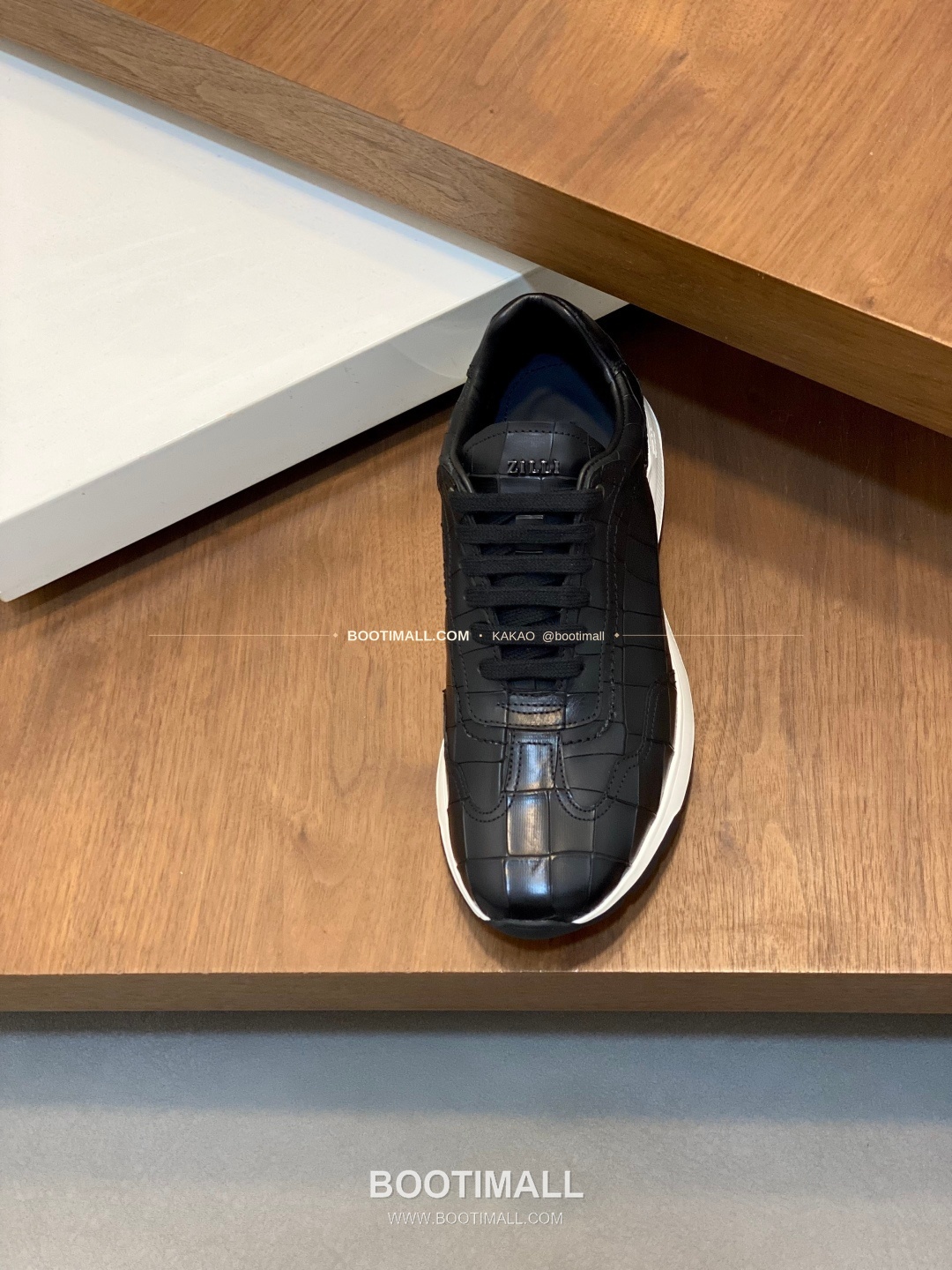 질리 그레인 송아지가죽 스티치 로고 레이스업 스니커즈 블랙 ZILLI Grained Calfskin Stitch Logo Lace-Up Sneakers 6