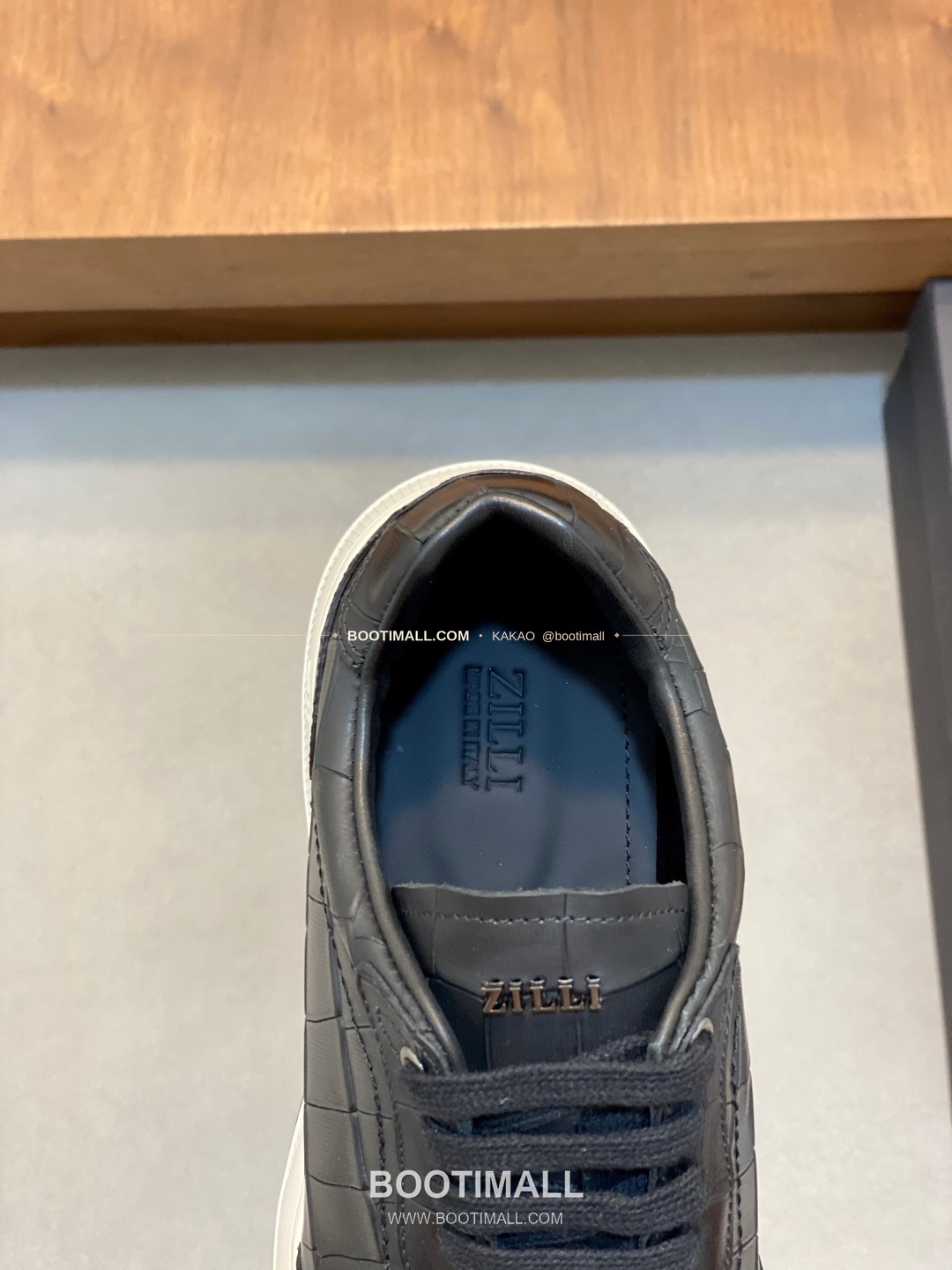 질리 그레인 송아지가죽 스티치 로고 레이스업 스니커즈 블랙 ZILLI Grained Calfskin Stitch Logo Lace-Up Sneakers 7