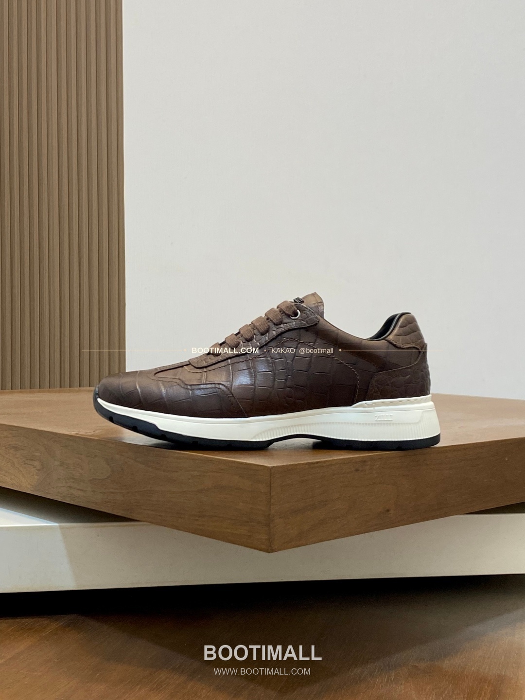 질리 그레인 송아지가죽 스티치 로고 레이스업 스니커즈 브라운 ZILLI Grained Calfskin Stitch Logo Lace-Up Sneakers 2