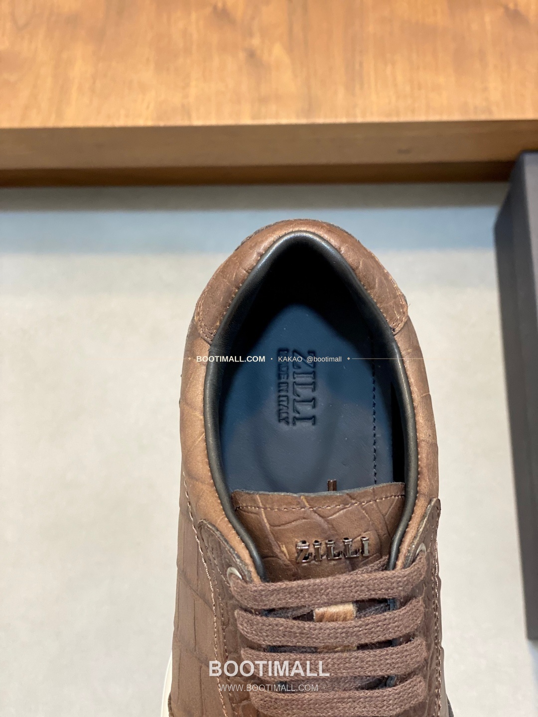 질리 그레인 송아지가죽 스티치 로고 레이스업 스니커즈 브라운 ZILLI Grained Calfskin Stitch Logo Lace-Up Sneakers 7