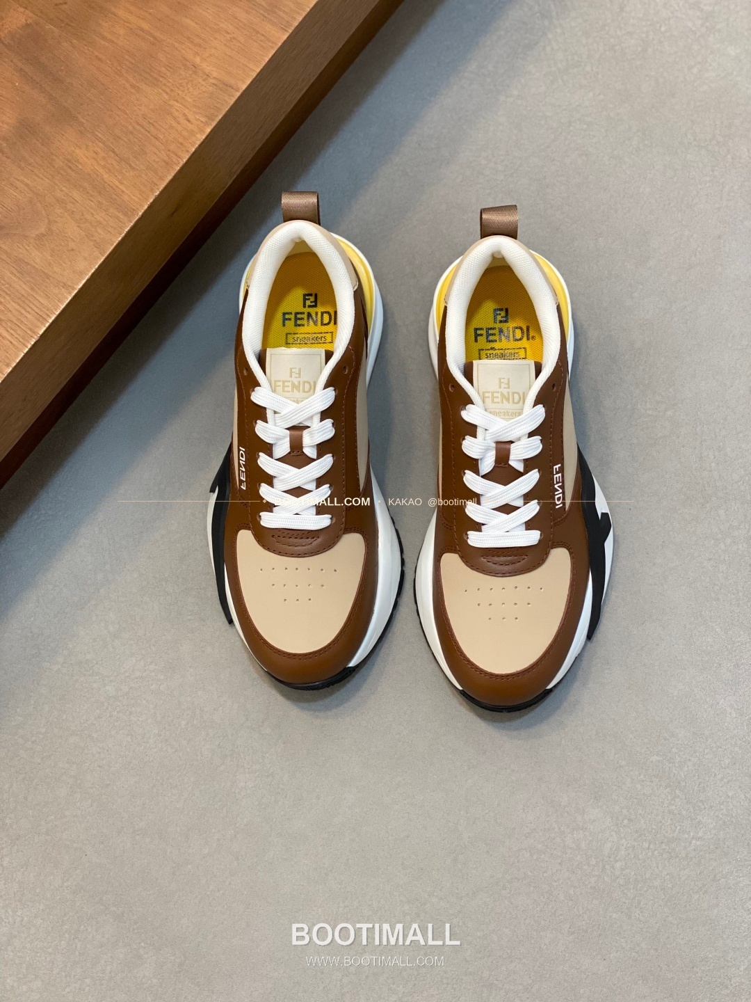 펜디 플로우 테크패브릭 레더 로고 밴딩 스니커즈 브라운 Fendi Flow Tech Fabric Leather Logo Band Sneakers 1