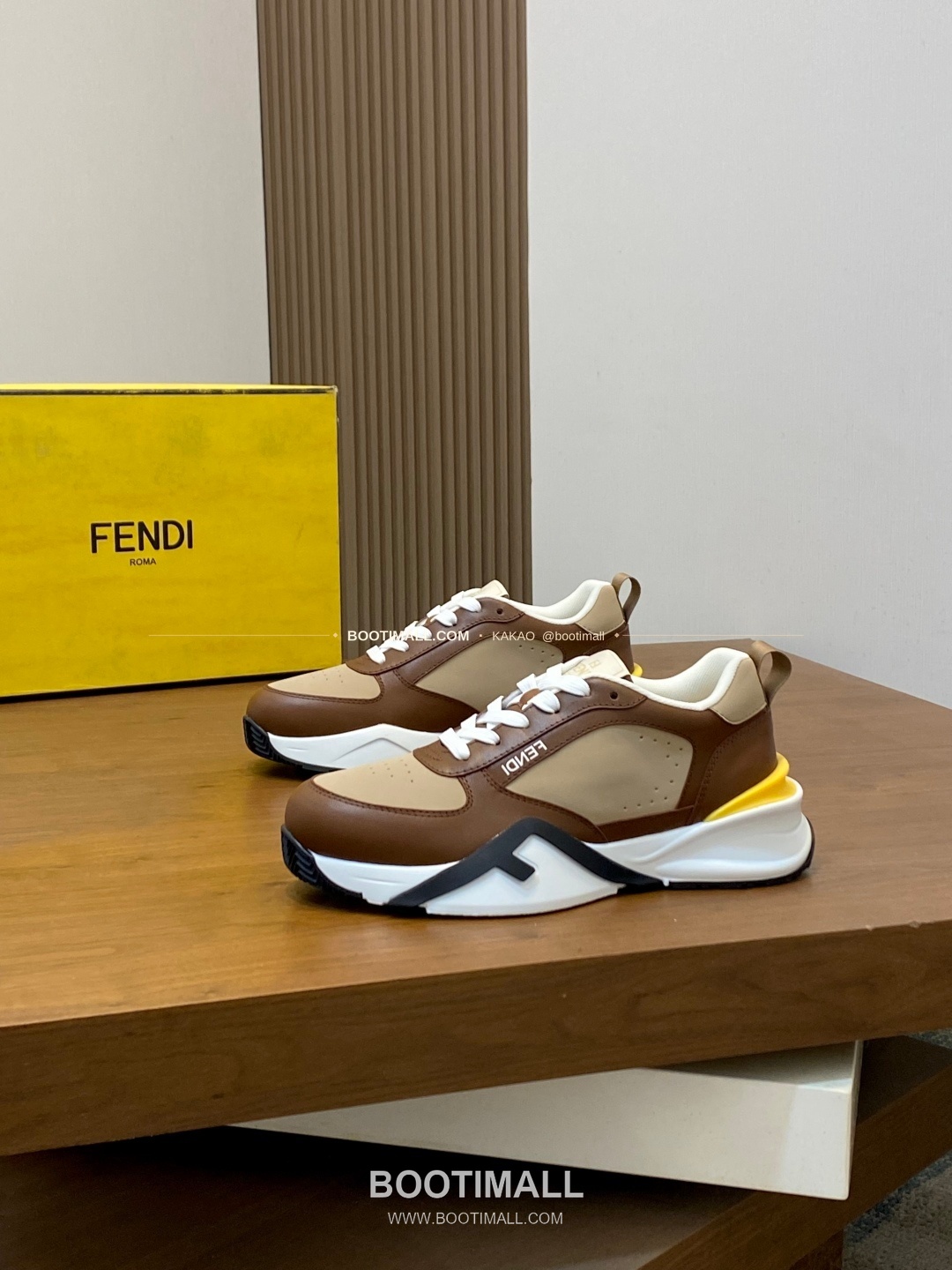 펜디 플로우 테크패브릭 레더 로고 밴딩 스니커즈 브라운 Fendi Flow Tech Fabric Leather Logo Band Sneakers 3