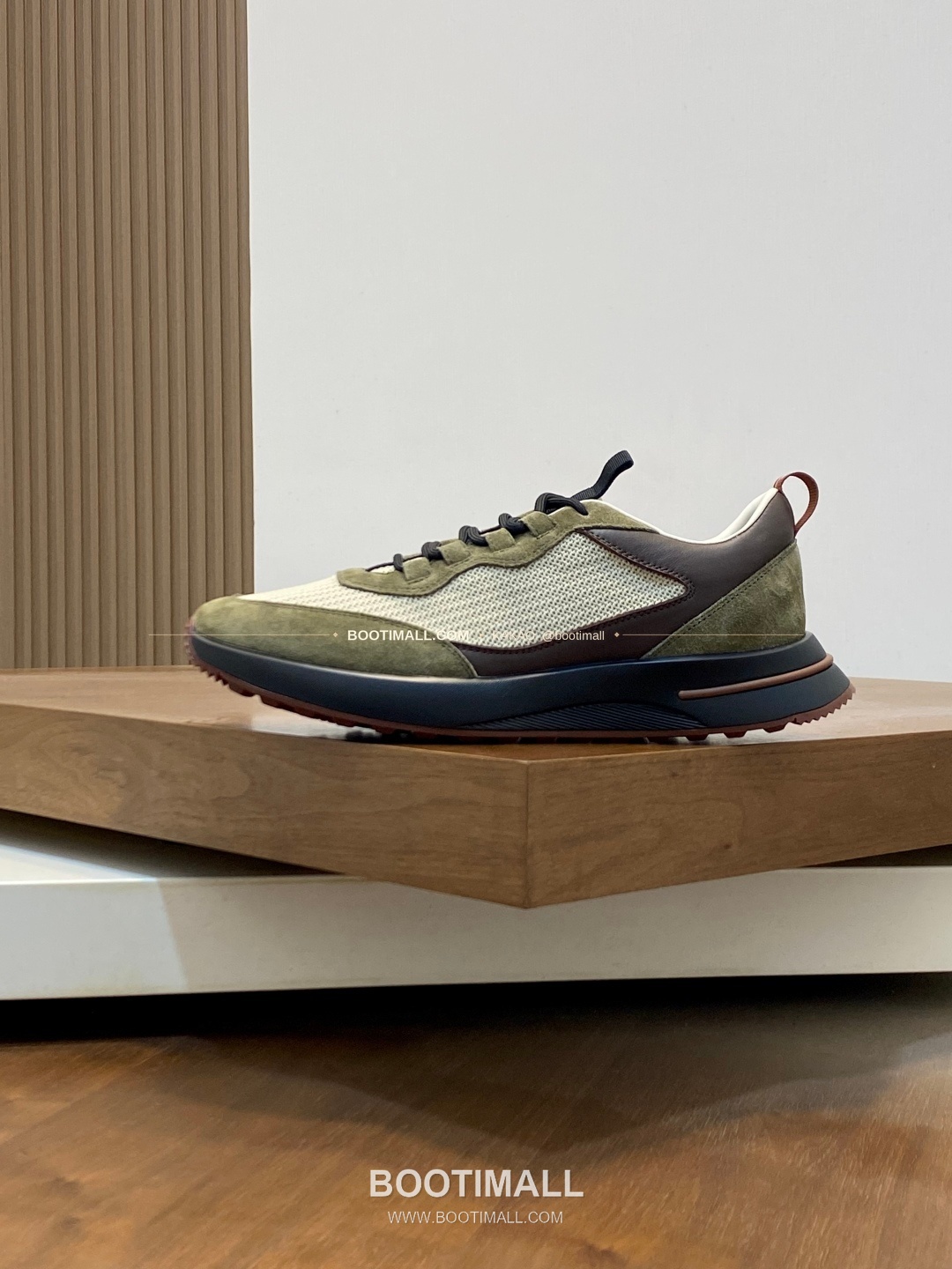 로로피아나 캐시미어 플라이니트 메쉬 레더 로고 레이스업 스니커즈 카키 Loro Piana Cashmere Flyknit Mesh Leather Logo Lace-Up Sneakers 2