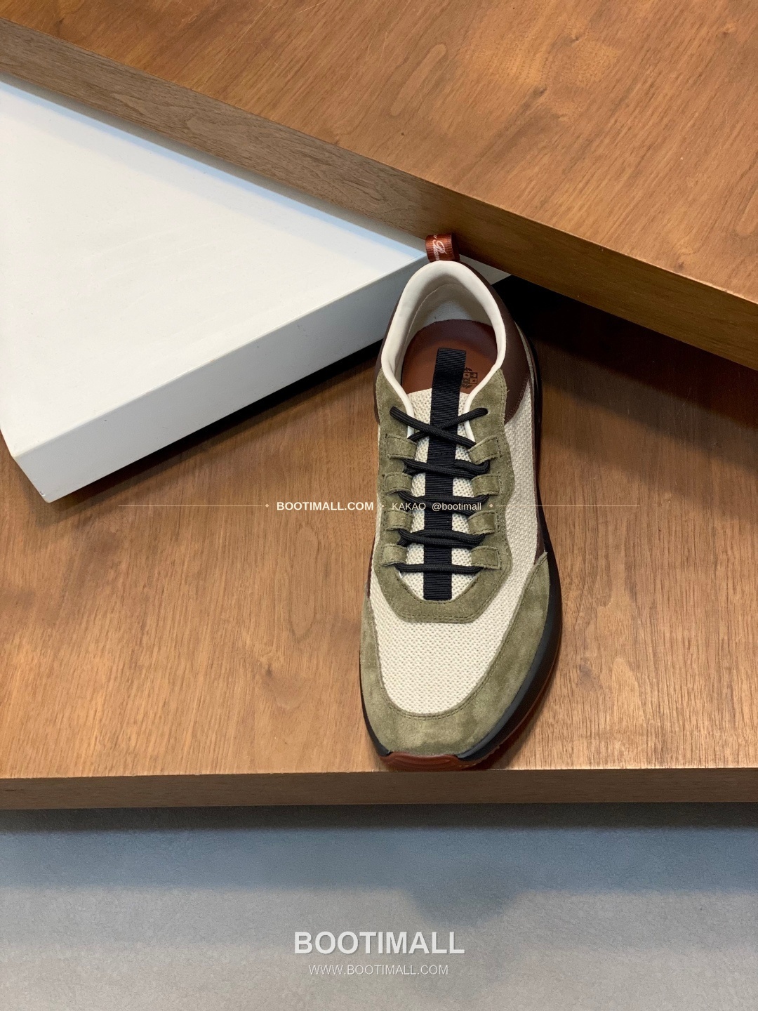 로로피아나 캐시미어 플라이니트 메쉬 레더 로고 레이스업 스니커즈 카키 Loro Piana Cashmere Flyknit Mesh Leather Logo Lace-Up Sneakers 6