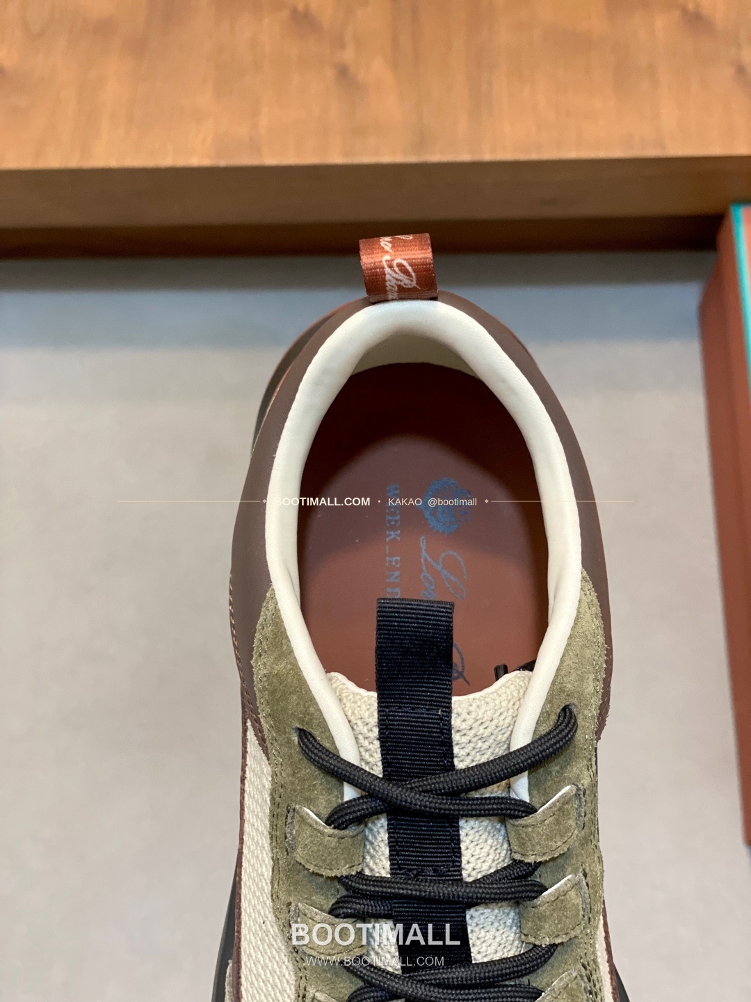 로로피아나 캐시미어 플라이니트 메쉬 레더 로고 레이스업 스니커즈 카키 Loro Piana Cashmere Flyknit Mesh Leather Logo Lace-Up Sneakers 7