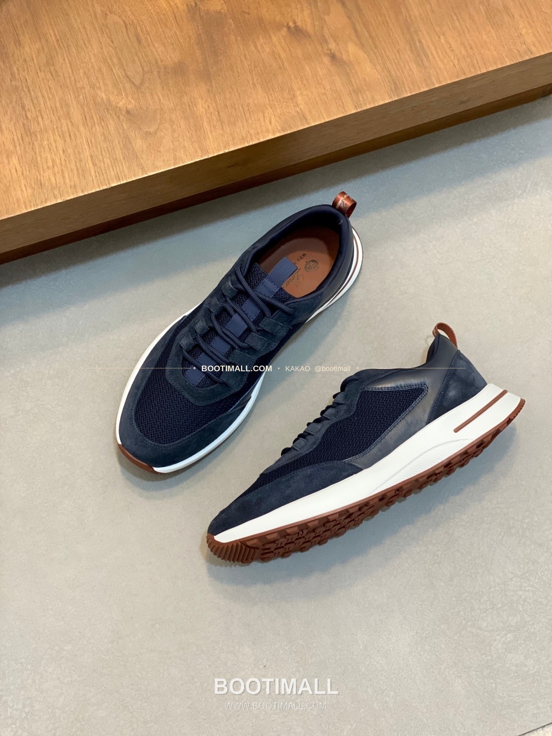 로로피아나 캐시미어 플라이니트 메쉬 레더 로고 레이스업 스니커즈 네이비 Loro Piana Cashmere Flyknit Mesh Leather Logo Lace-Up Sneakers 5