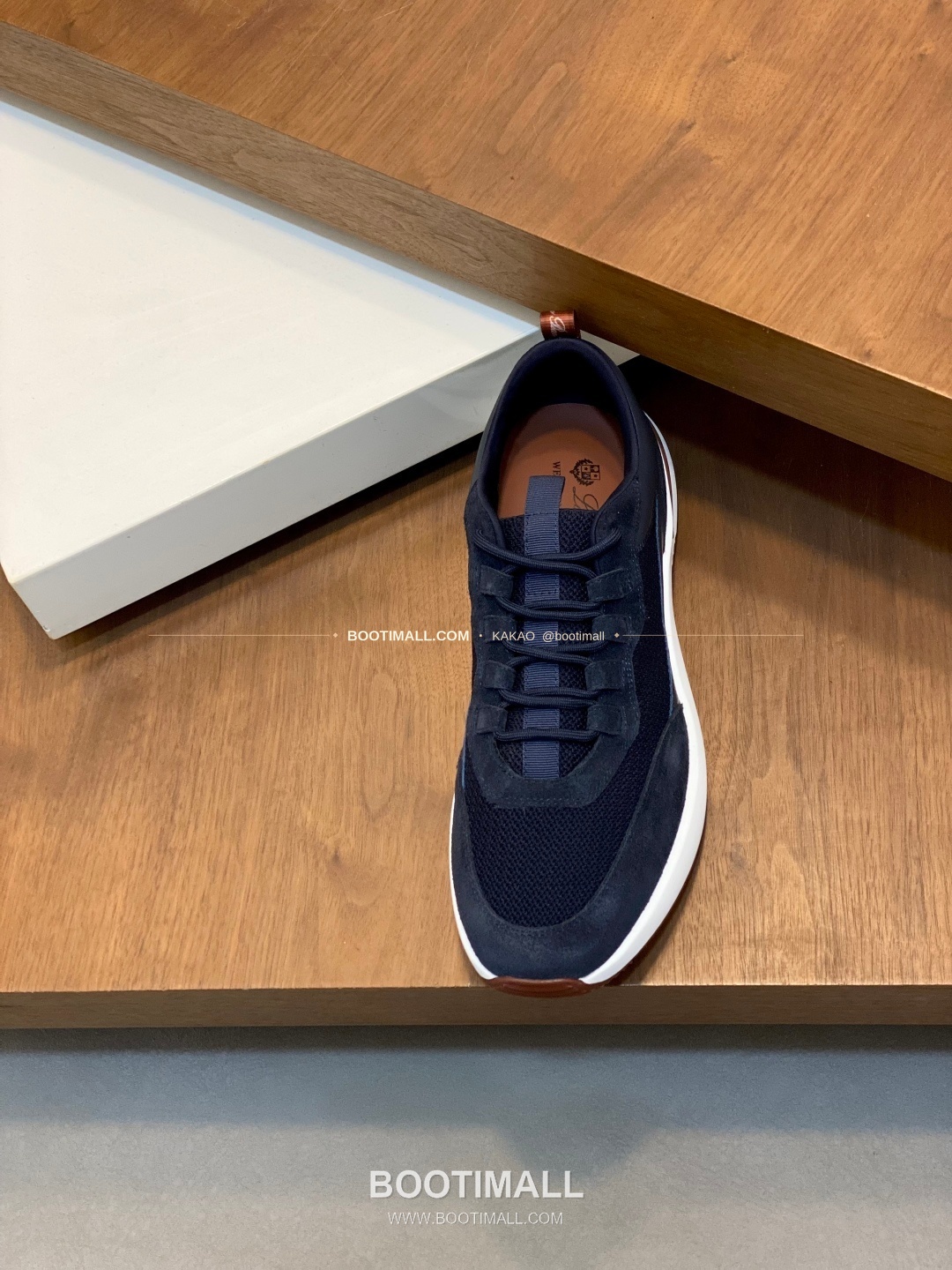 로로피아나 캐시미어 플라이니트 메쉬 레더 로고 레이스업 스니커즈 네이비 Loro Piana Cashmere Flyknit Mesh Leather Logo Lace-Up Sneakers 6