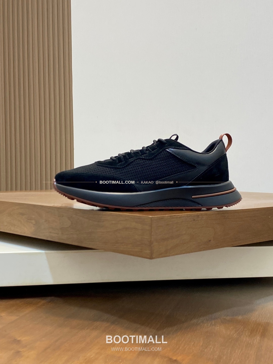 로로피아나 캐시미어 플라이니트 메쉬 레더 로고 레이스업 스니커즈 블랙 Loro Piana Cashmere Flyknit Mesh Leather Logo Lace-Up Sneakers 2