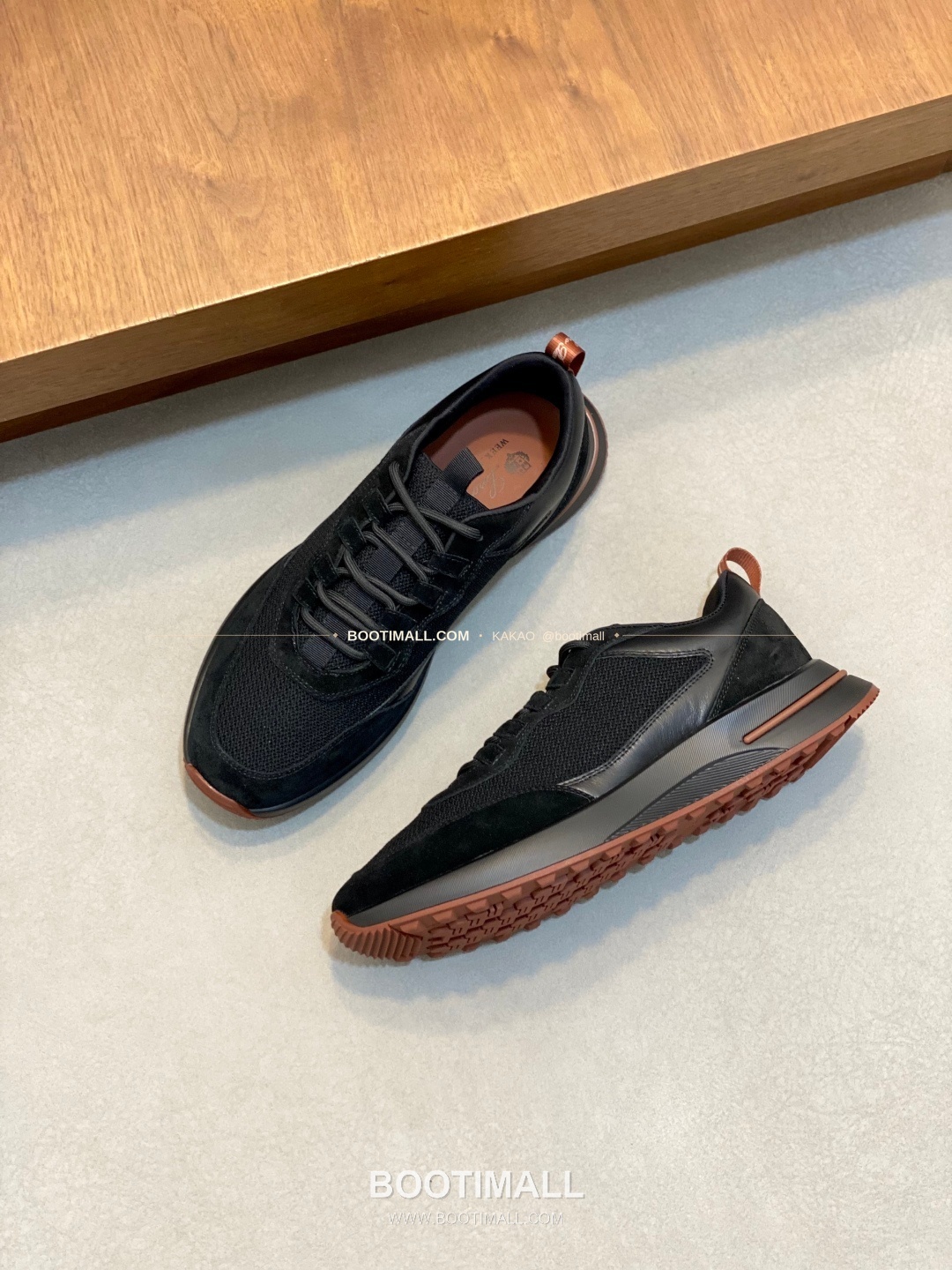 로로피아나 캐시미어 플라이니트 메쉬 레더 로고 레이스업 스니커즈 블랙 Loro Piana Cashmere Flyknit Mesh Leather Logo Lace-Up Sneakers 5