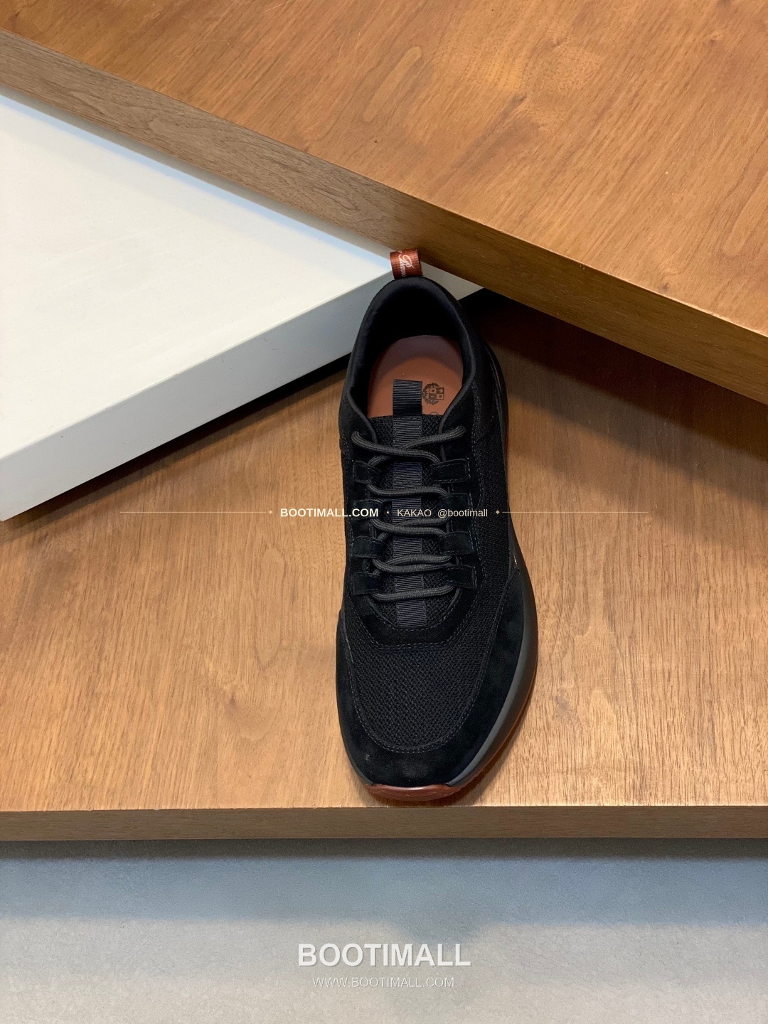 로로피아나 캐시미어 플라이니트 메쉬 레더 로고 레이스업 스니커즈 블랙 Loro Piana Cashmere Flyknit Mesh Leather Logo Lace-Up Sneakers 6