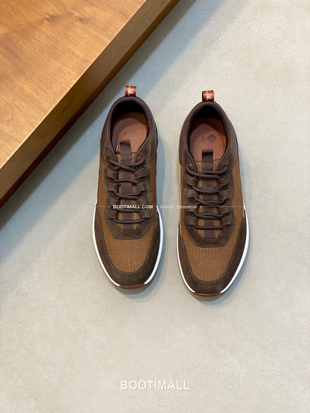 로로피아나 캐시미어 플라이니트 메쉬 레더 로고 레이스업 스니커즈 브라운 Loro Piana Cashmere Flyknit Mesh Leather Logo Lace-Up Sneakers 1