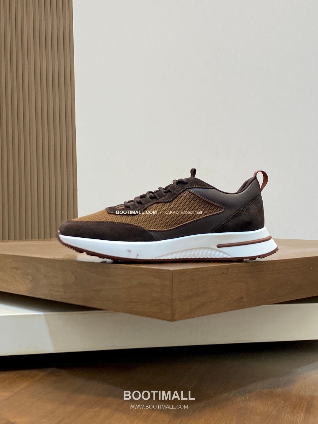 로로피아나 캐시미어 플라이니트 메쉬 레더 로고 레이스업 스니커즈 브라운 Loro Piana Cashmere Flyknit Mesh Leather Logo Lace-Up Sneakers 2