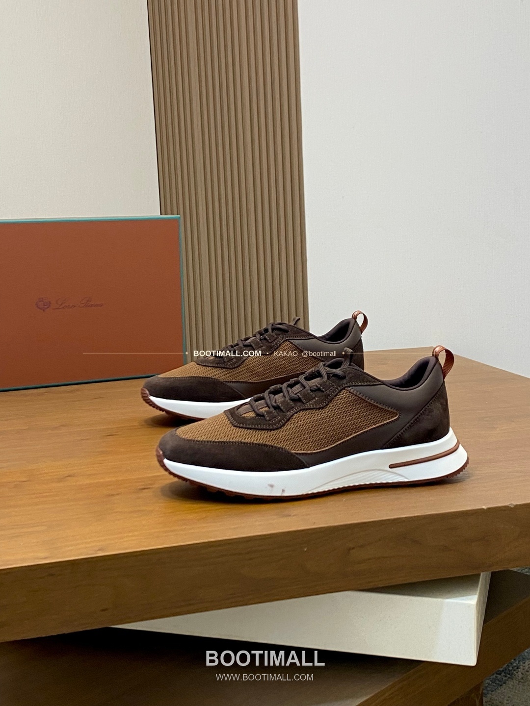 로로피아나 캐시미어 플라이니트 메쉬 레더 로고 레이스업 스니커즈 브라운 Loro Piana Cashmere Flyknit Mesh Leather Logo Lace-Up Sneakers 3