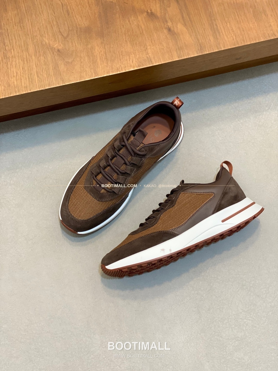 로로피아나 캐시미어 플라이니트 메쉬 레더 로고 레이스업 스니커즈 브라운 Loro Piana Cashmere Flyknit Mesh Leather Logo Lace-Up Sneakers 5