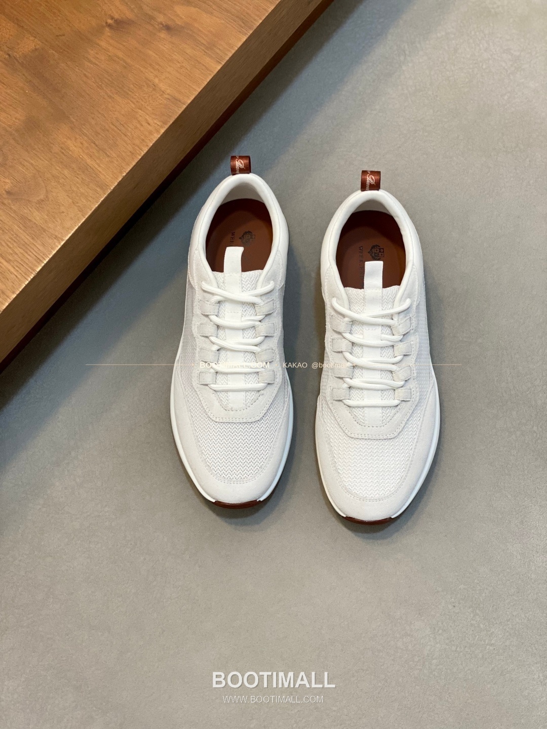 로로피아나 캐시미어 플라이니트 메쉬 레더 로고 레이스업 스니커즈 화이트 Loro Piana Cashmere Flyknit Mesh Leather Logo Lace-Up Sneakers 1