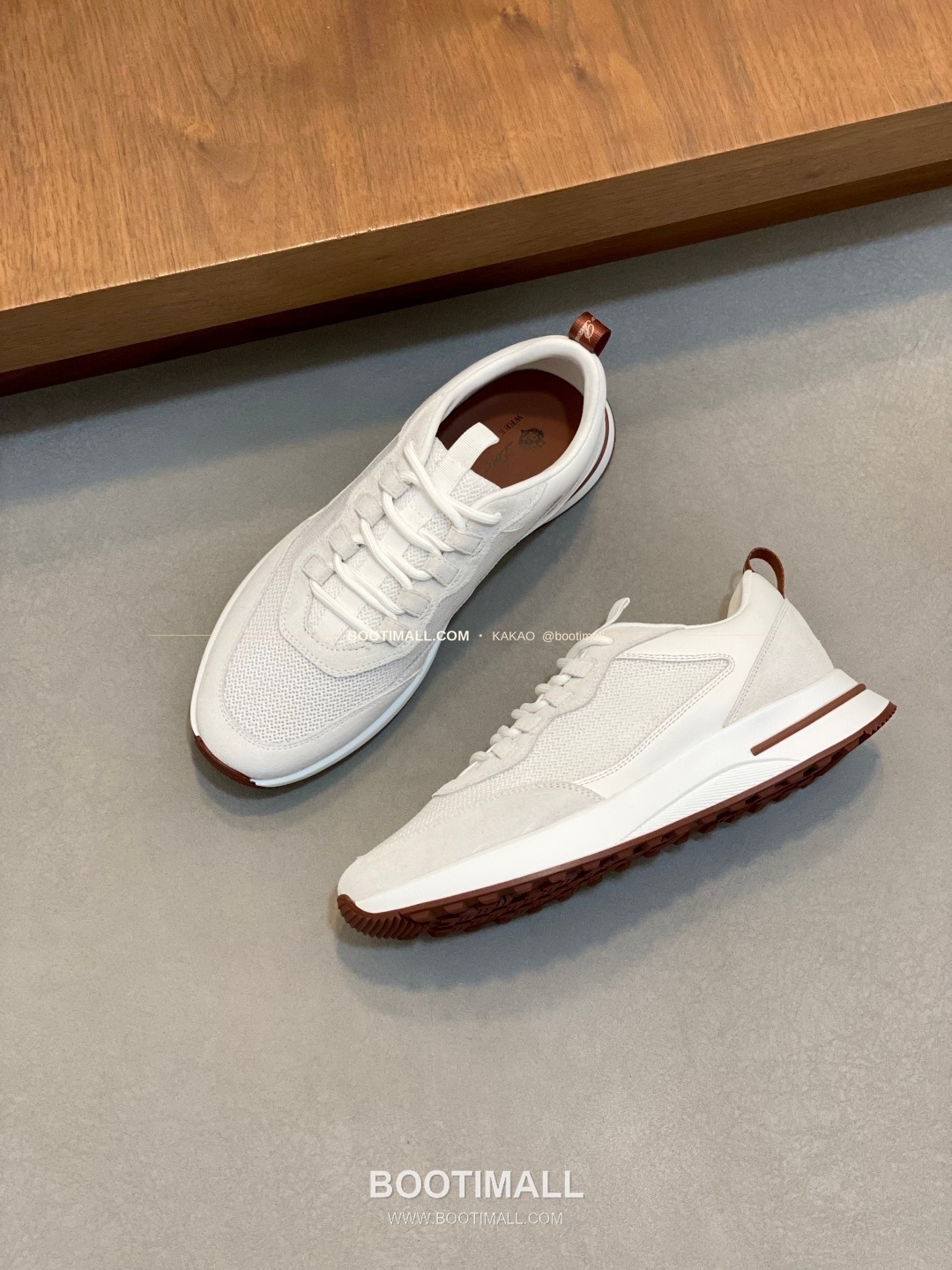 로로피아나 캐시미어 플라이니트 메쉬 레더 로고 레이스업 스니커즈 화이트 Loro Piana Cashmere Flyknit Mesh Leather Logo Lace-Up Sneakers 5