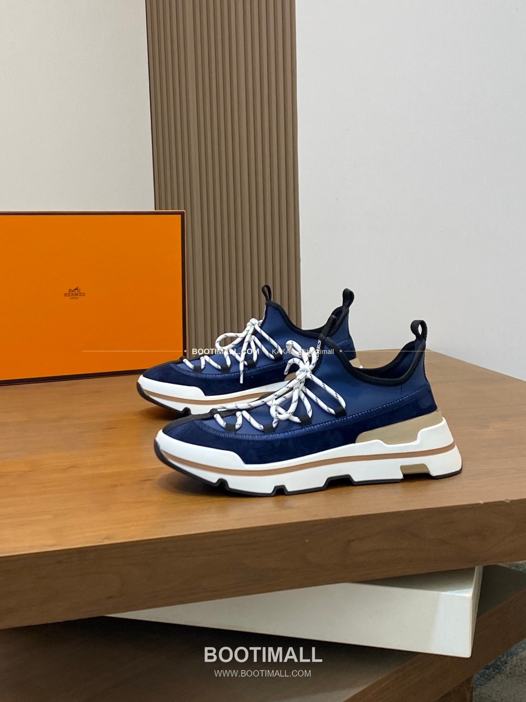 에르메스 바운싱 송아지가죽 엘라스틱 패브릭 로고 레이스업 스니커즈 네이비 Hermes Bouncing Calfskin Elastic Fabric Logo Lace-Up Sneakers 3