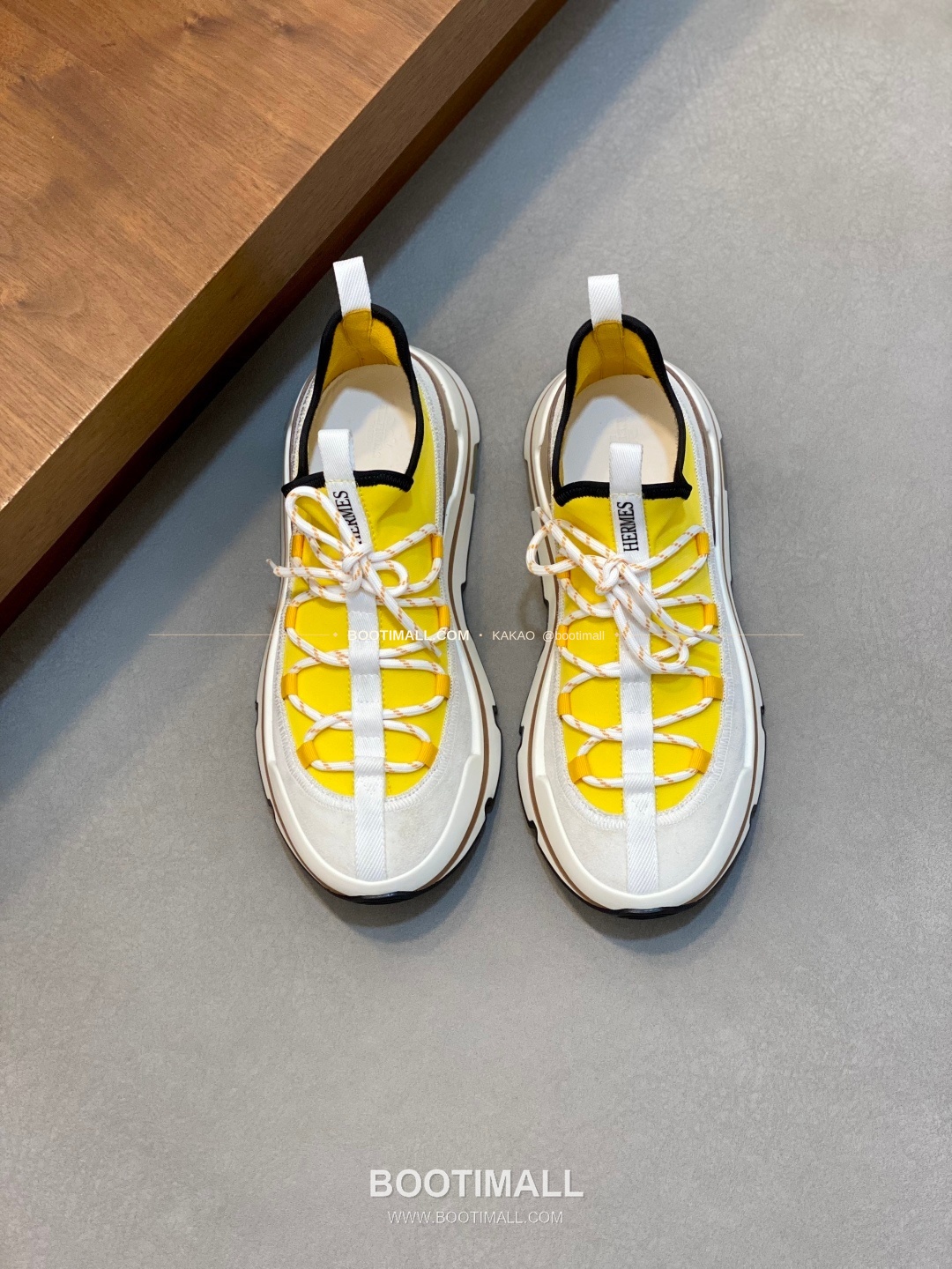 에르메스 바운싱 송아지가죽 엘라스틱 패브릭 로고 레이스업 스니커즈 옐로우 Hermes Bouncing Calfskin Elastic Fabric Logo Lace-Up Sneakers 1