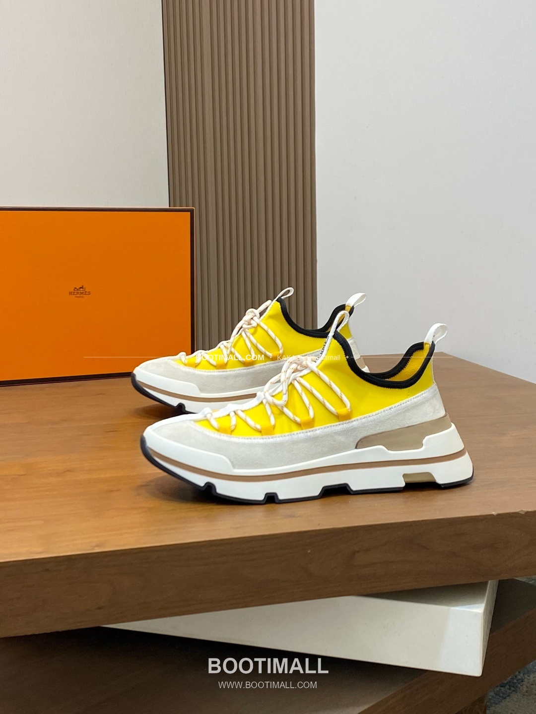 에르메스 바운싱 송아지가죽 엘라스틱 패브릭 로고 레이스업 스니커즈 옐로우 Hermes Bouncing Calfskin Elastic Fabric Logo Lace-Up Sneakers 3