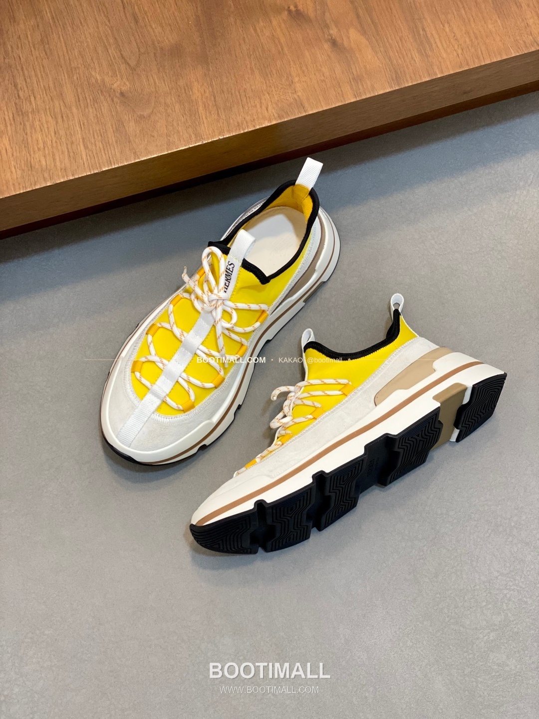 에르메스 바운싱 송아지가죽 엘라스틱 패브릭 로고 레이스업 스니커즈 옐로우 Hermes Bouncing Calfskin Elastic Fabric Logo Lace-Up Sneakers 5