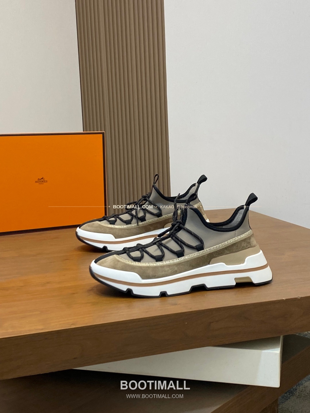 에르메스 바운싱 송아지가죽 엘라스틱 패브릭 로고 레이스업 스니커즈 카키 Hermes Bouncing Calfskin Elastic Fabric Logo Lace-Up Sneakers 3