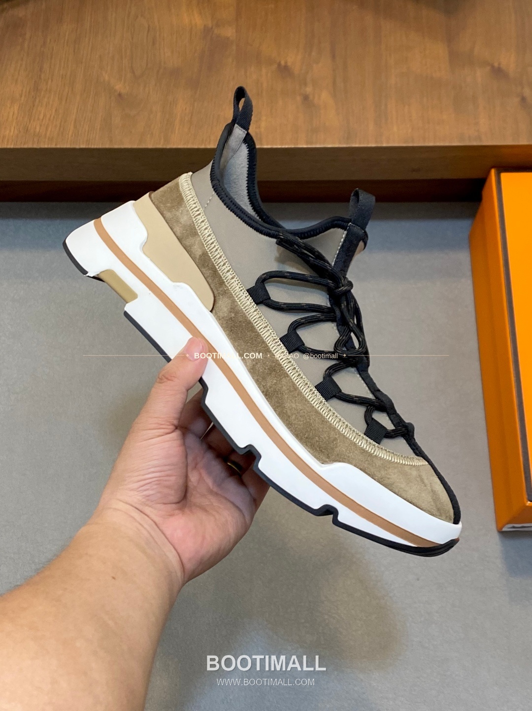 에르메스 바운싱 송아지가죽 엘라스틱 패브릭 로고 레이스업 스니커즈 카키 Hermes Bouncing Calfskin Elastic Fabric Logo Lace-Up Sneakers 4