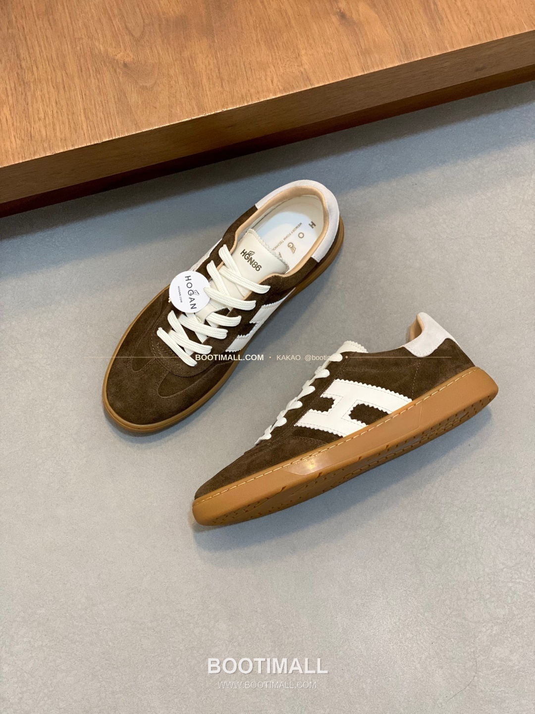 호간 H패치 송아지가죽 믹스 로고 레이스업 스니커즈 브라운 Hogan H Patch Calfskin Mix Logo Lace-Up Sneakers 5