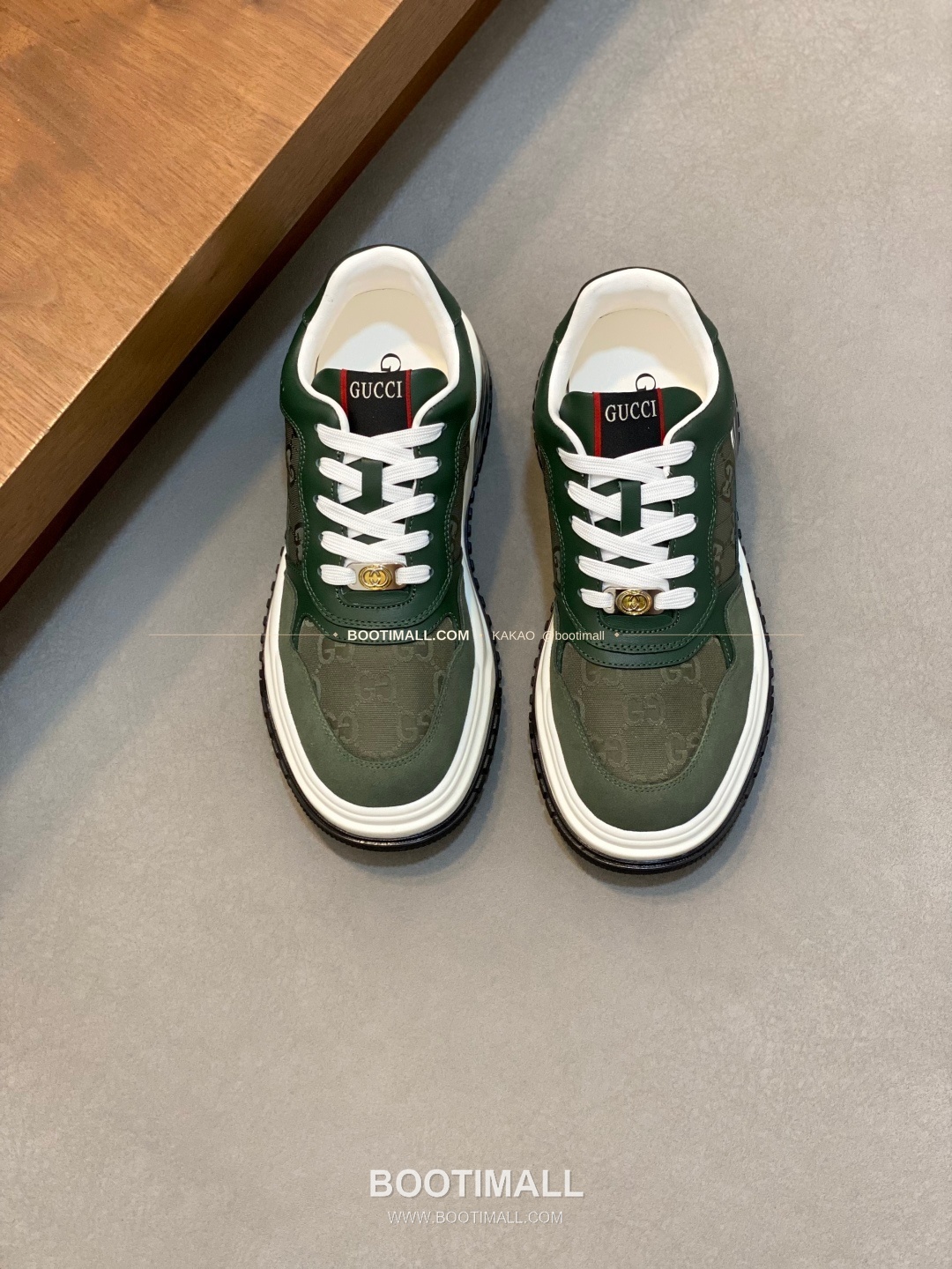 구찌 나파가죽 로고 레이스업 스니커즈 카키 Gucci Nappa Calfskin Logo Lace-Up Sneakers 1