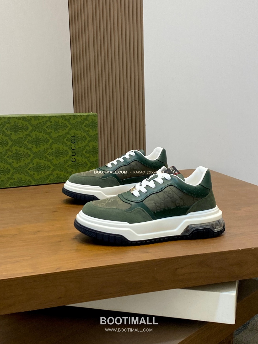 구찌 나파가죽 로고 레이스업 스니커즈 카키 Gucci Nappa Calfskin Logo Lace-Up Sneakers 3