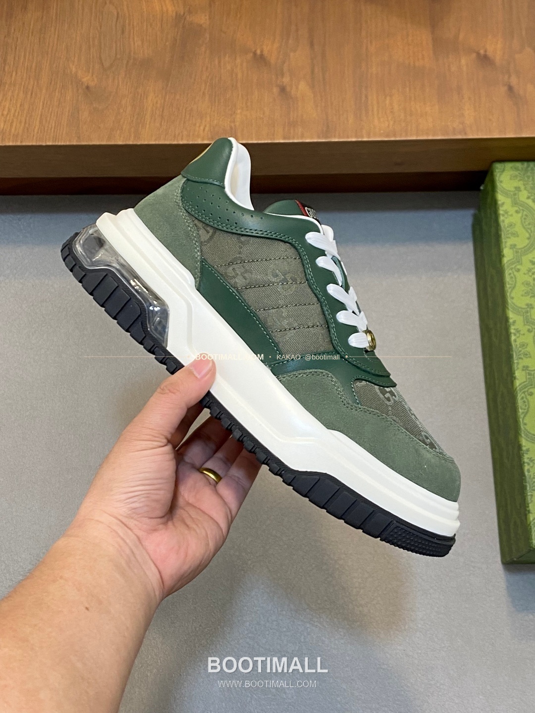 구찌 나파가죽 로고 레이스업 스니커즈 카키 Gucci Nappa Calfskin Logo Lace-Up Sneakers 4