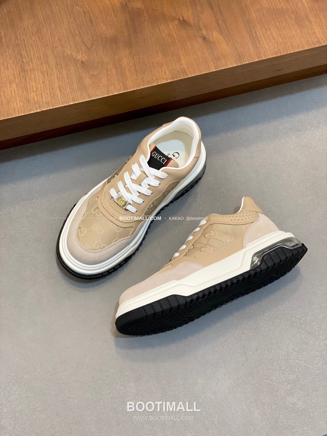 구찌 나파가죽 로고 레이스업 스니커즈 베이지 Gucci Nappa Calfskin Logo Lace-Up Sneakers 5