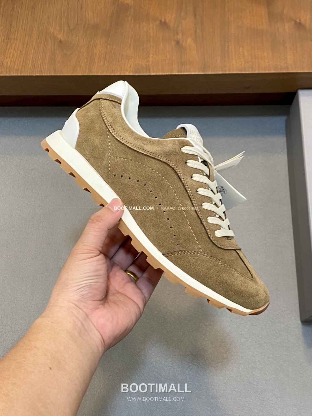 브루넬로쿠치넬리 송아지가죽 스웨이드 믹스 로고 레이스업 스니커즈 브라운 Brunello Cucinelli Calfskin Suede Mix Logo Lace-Up Sneakers 4