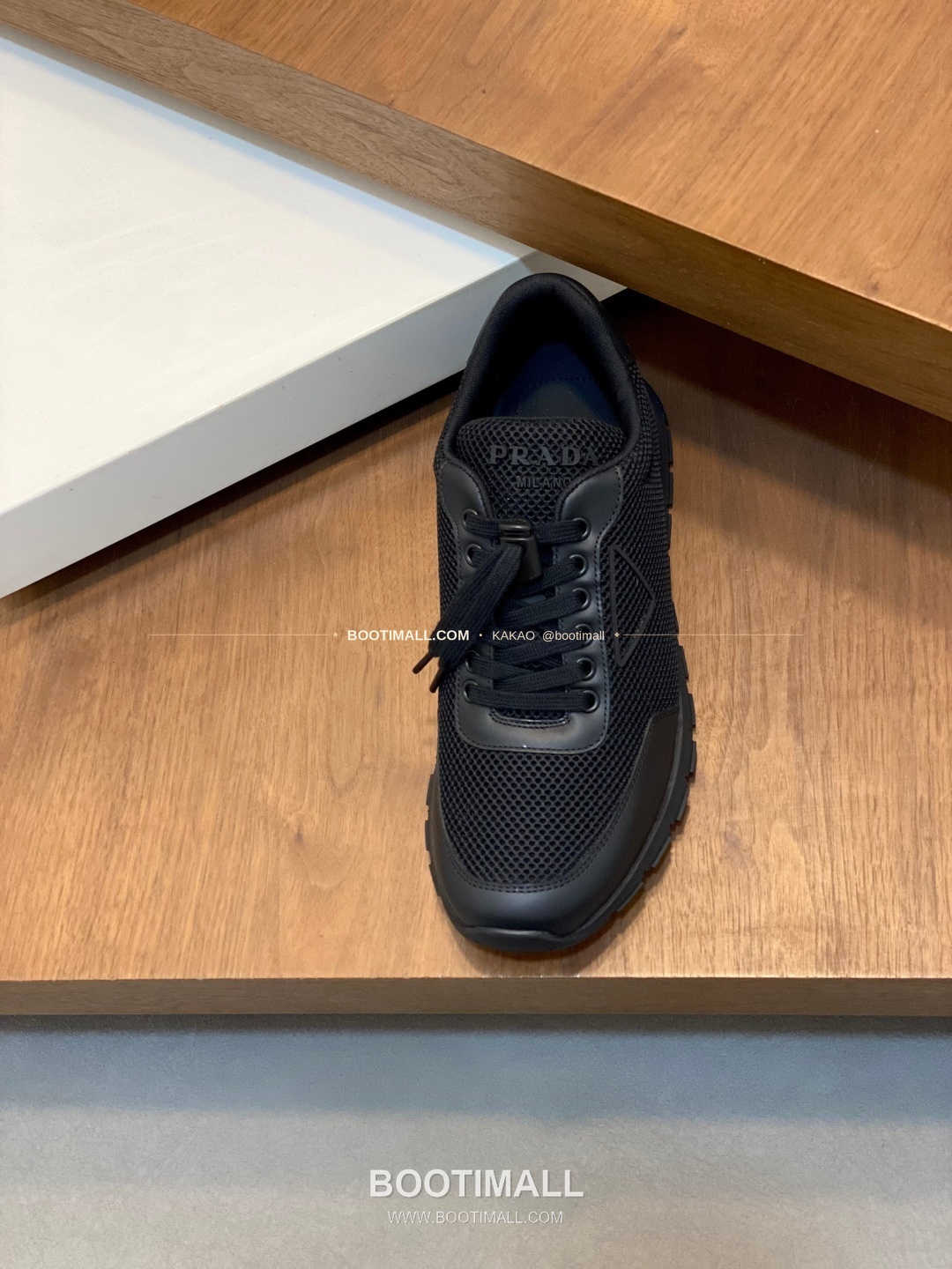 프라다 테크패브릭 송아지가죽 기하학 스티치 로고 레이스업 스니커즈 블랙 Prada Tech Fabric Calfskin Geometric Stitch Logo Lace-Up Sneakers 6