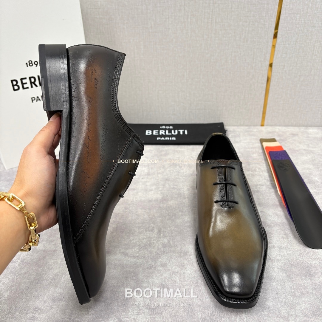 벨루티 핸드컬러 송아지가죽 레이스업 스퀘어토 구두 Berluti Hand-Colored Calfskin Lace-Up Square Toe Shoes 4