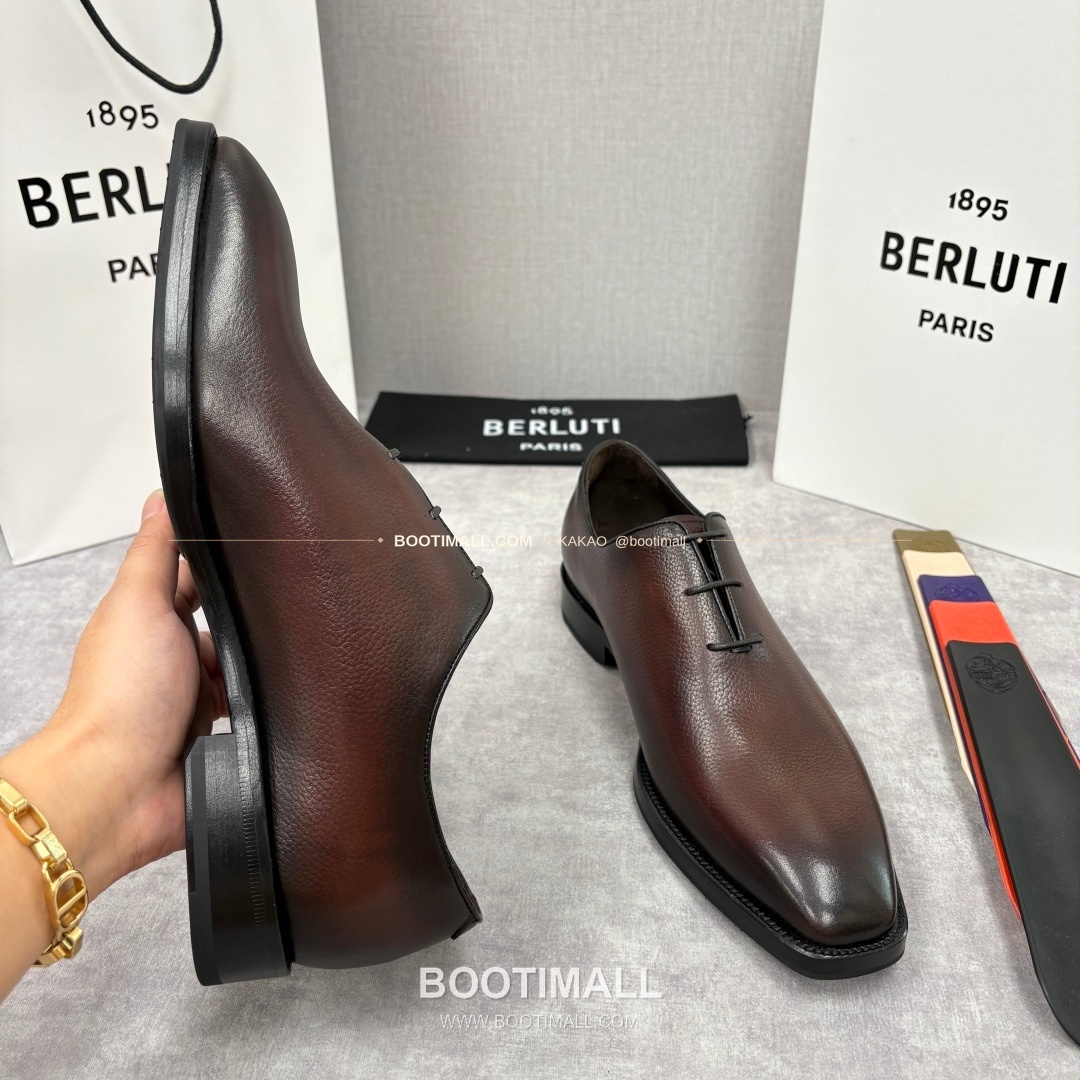 벨루티 핸드컬러 송아지가죽 레이스업 스퀘어토 정장구두 Berluti Hand-Colored Calfskin Lace-Up Square Toe Dress Shoes 7