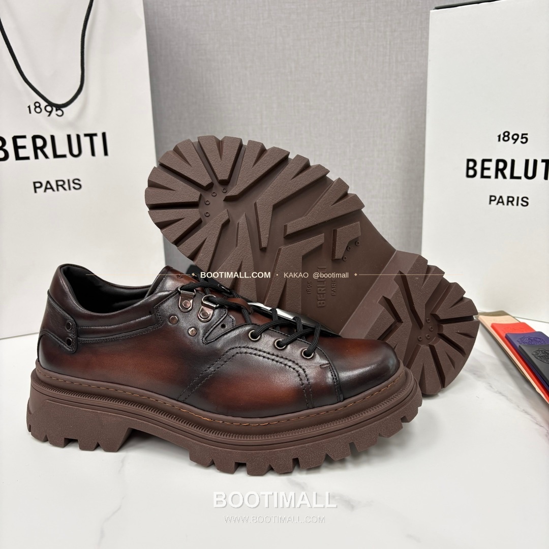 벨루티 베네치아가죽 수공염색 브루니코 볼드솔 더비 슈즈 Berluti Venezia Leather Hand Patina Brunico Chunky Sole Derby Shoes 9