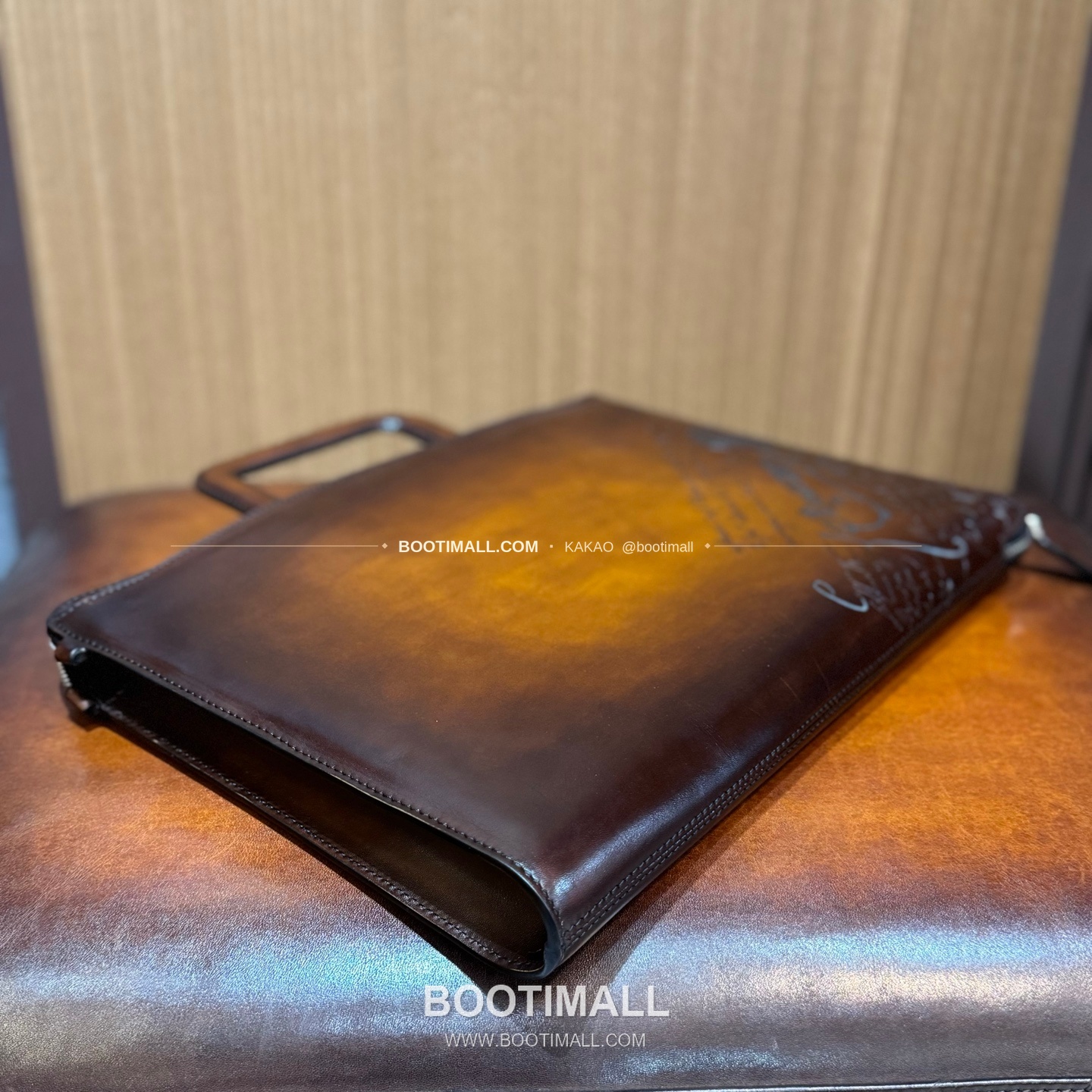 벨루티 스크리토 파티나 레더 브라운 슬림 브리프케이스 Berluti Scritto Patina Leather Brown Slim Briefcase 7