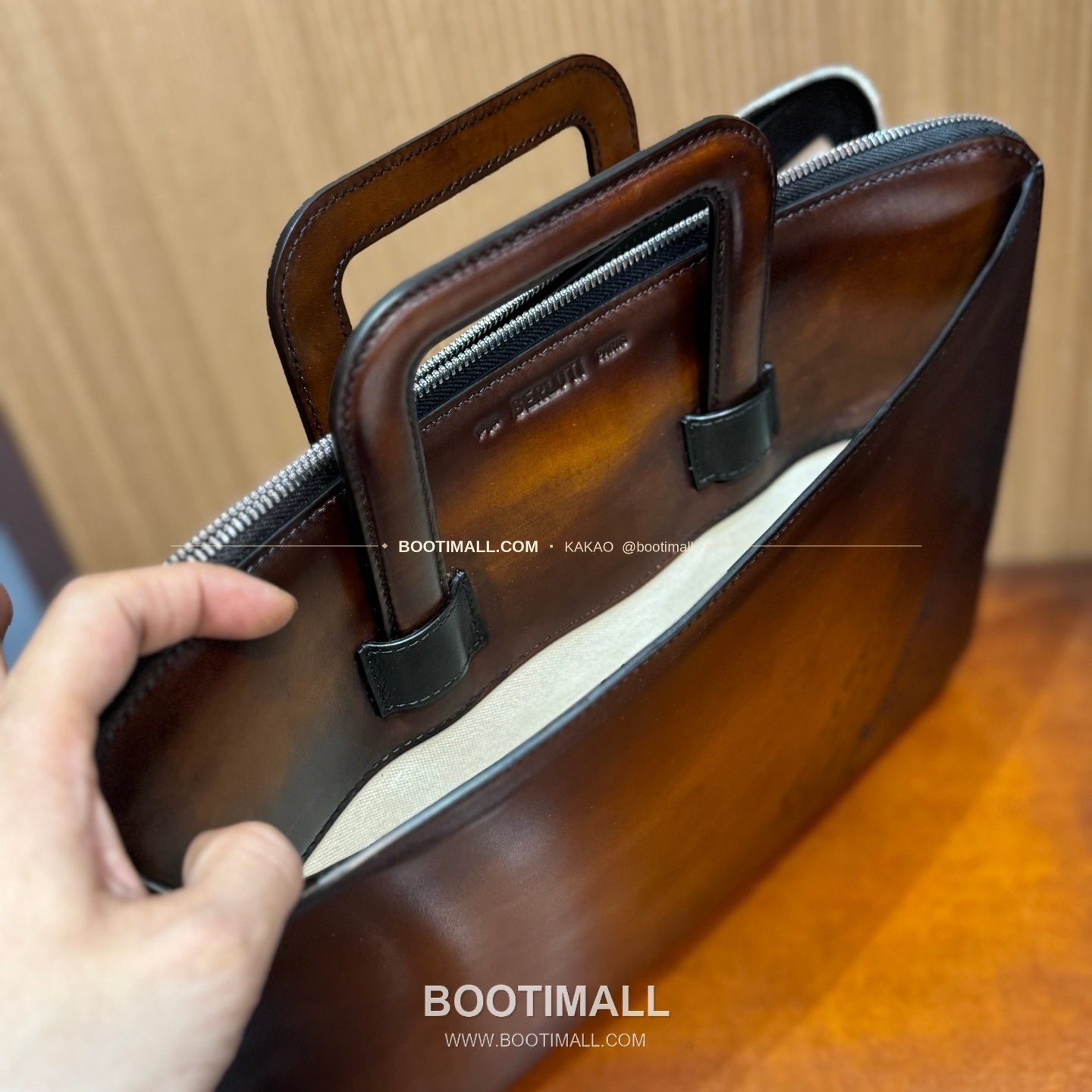 벨루티 스크리토 파티나 레더 브라운 슬림 브리프케이스 Berluti Scritto Patina Leather Brown Slim Briefcase 8