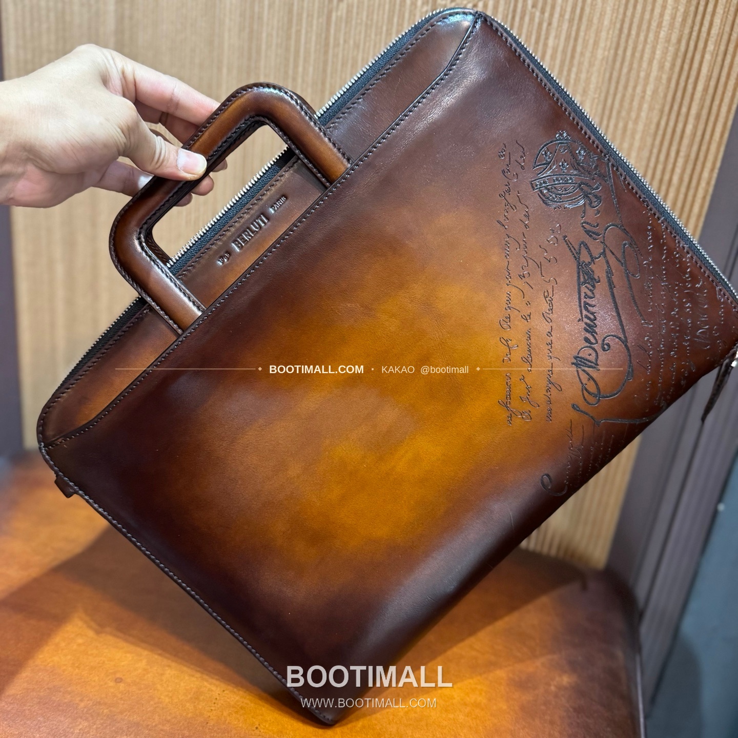 벨루티 스크리토 파티나 레더 브라운 슬림 브리프케이스 Berluti Scritto Patina Leather Brown Slim Briefcase 10