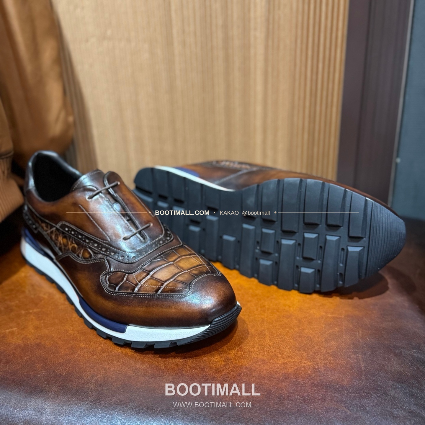 벨루티 소가죽 악어가죽 파티나 스니커즈 Berluti Calfskin Crocodile Leather Patina Black Sneakers 5