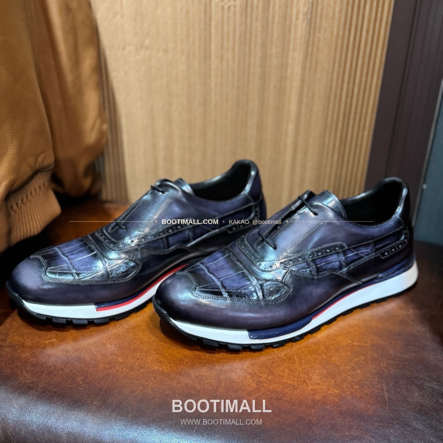 벨루티 소가죽 악어가죽 파티나 스니커즈 Berluti Calfskin Crocodile Leather Patina Black Sneakers 3