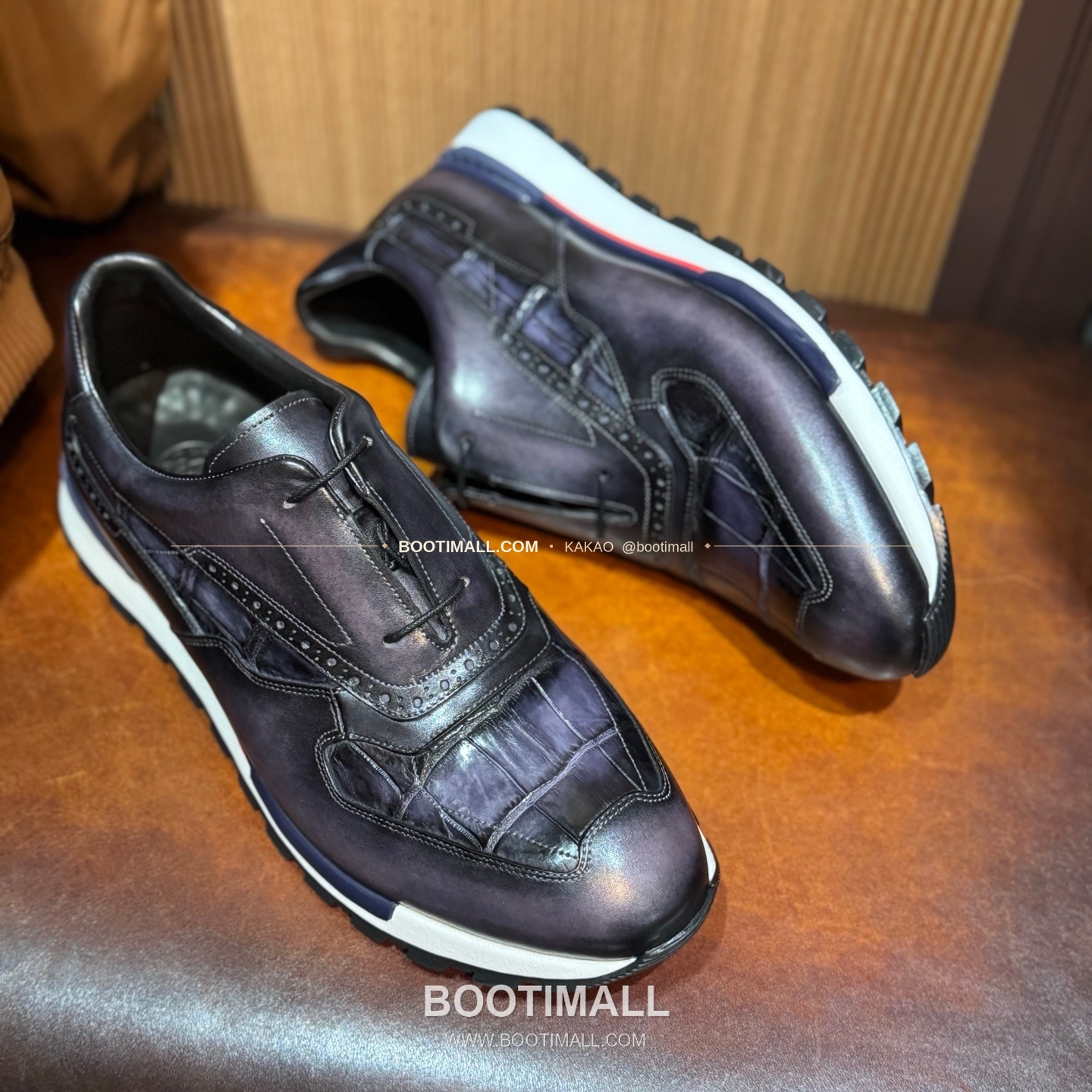 벨루티 소가죽 악어가죽 파티나 스니커즈 Berluti Calfskin Crocodile Leather Patina Black Sneakers 4
