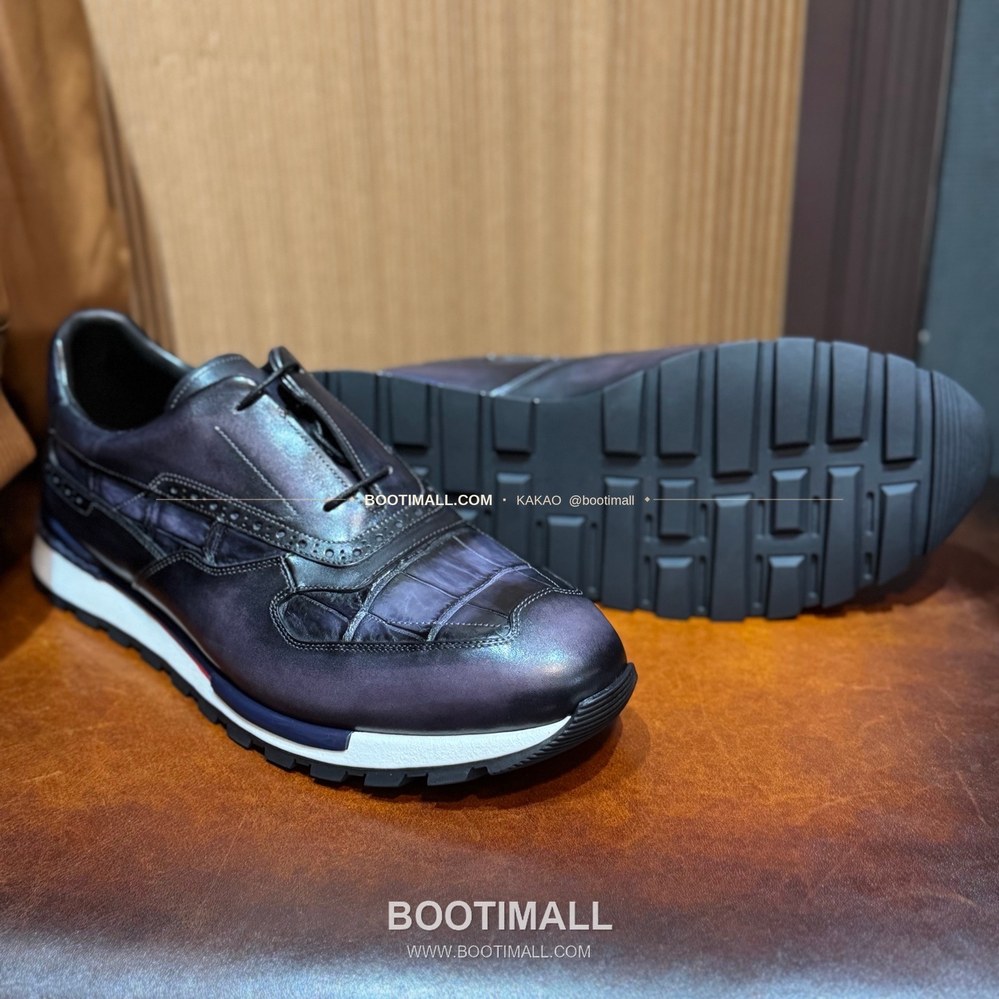 벨루티 소가죽 악어가죽 파티나 스니커즈 Berluti Calfskin Crocodile Leather Patina Black Sneakers 5