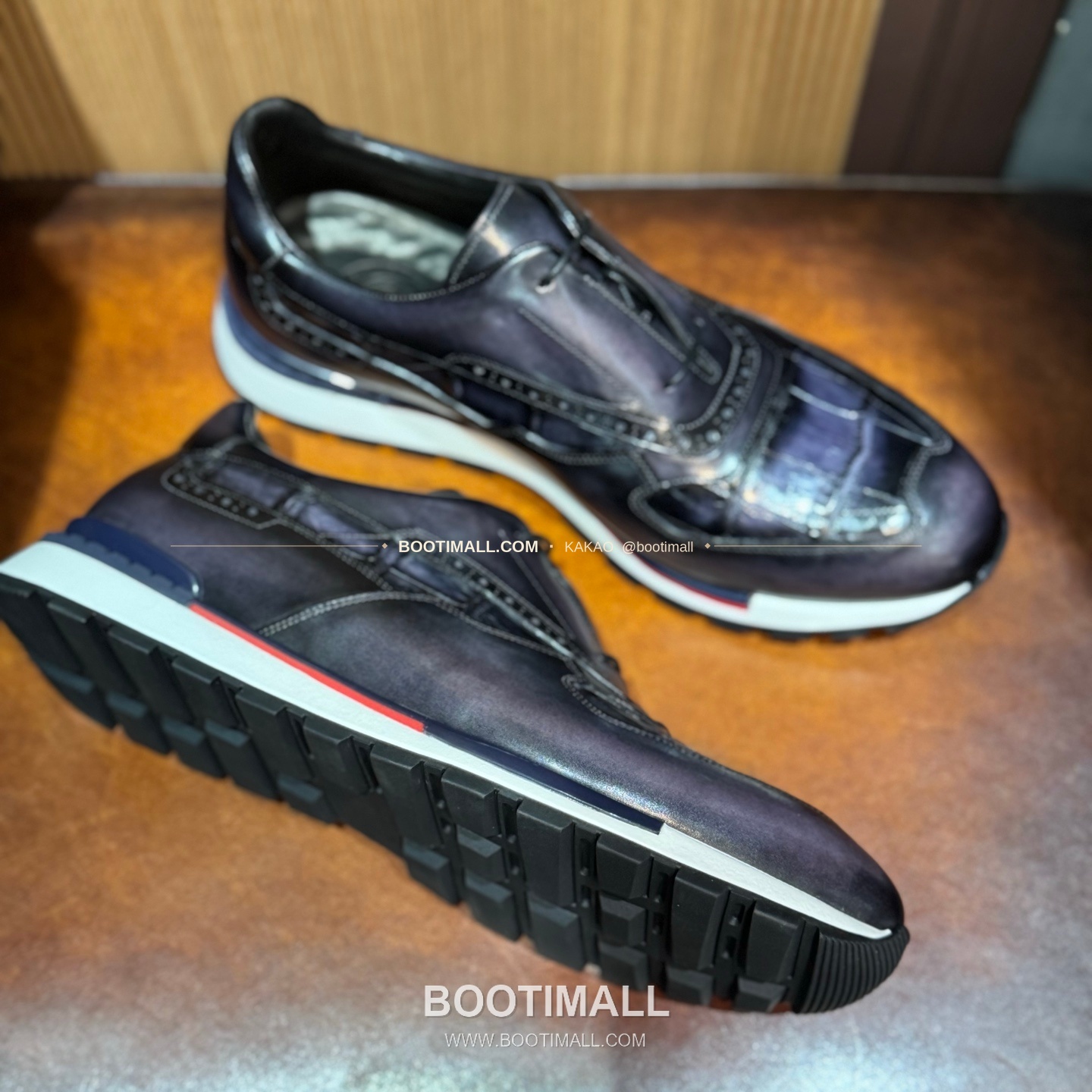 벨루티 소가죽 악어가죽 파티나 스니커즈 Berluti Calfskin Crocodile Leather Patina Black Sneakers 6