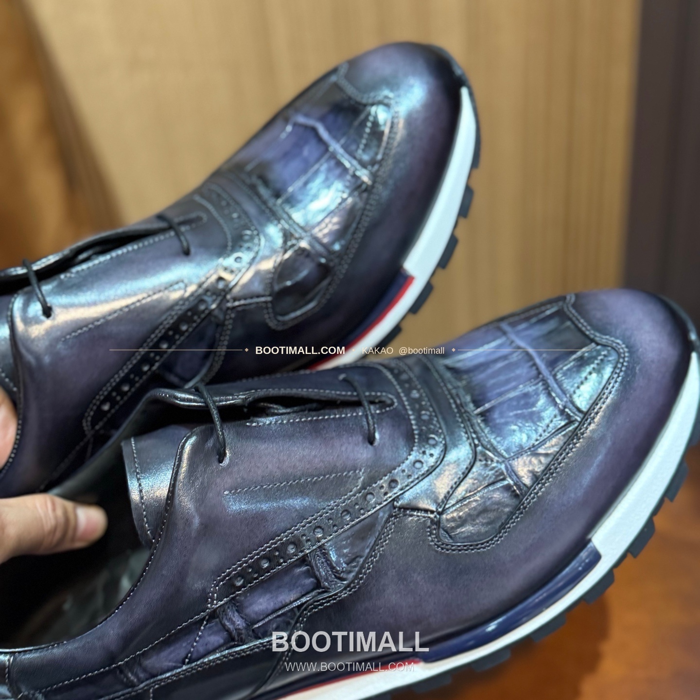 벨루티 소가죽 악어가죽 파티나 스니커즈 Berluti Calfskin Crocodile Leather Patina Black Sneakers 8