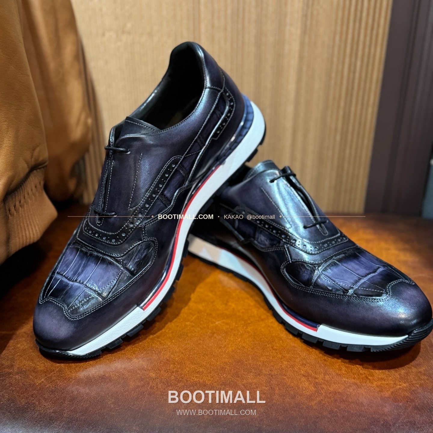 벨루티 소가죽 악어가죽 파티나 스니커즈 Berluti Calfskin Crocodile Leather Patina Black Sneakers 9