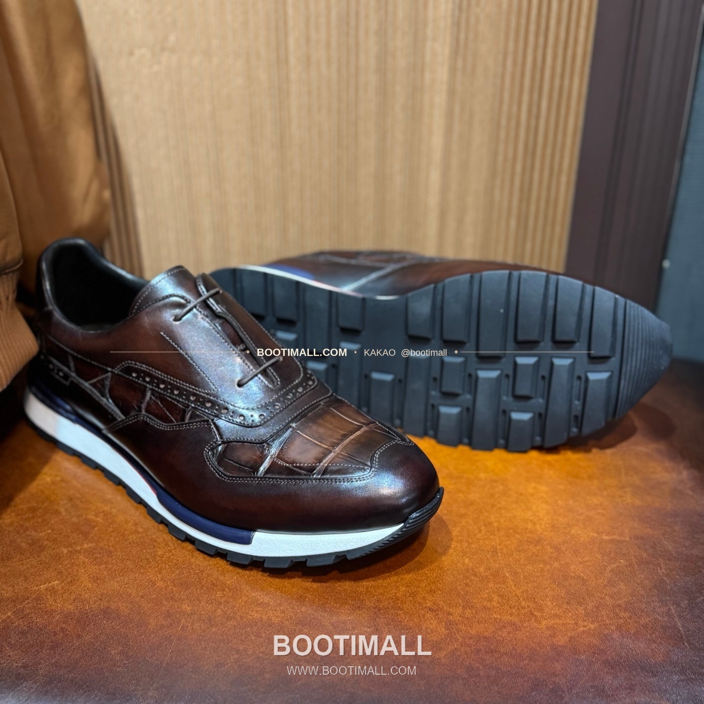 벨루티 소가죽 악어가죽 파티나 스니커즈 Berluti Calfskin Crocodile Leather Patina Black Sneakers 5